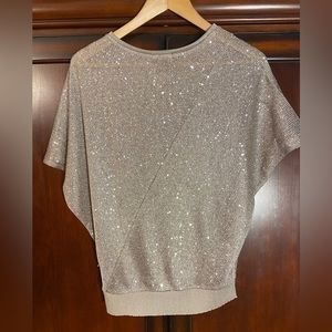 Nicole Miller Oversized Sequin Crop Sweater. Tan. X-Small